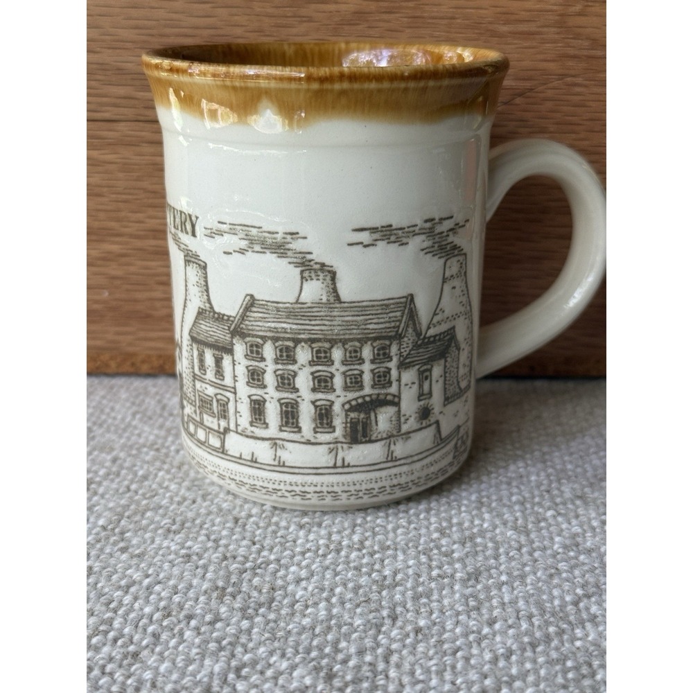 VTG Beltons England Staffordshire Pottery Bottle Kiln Scene Mug Brown Drip